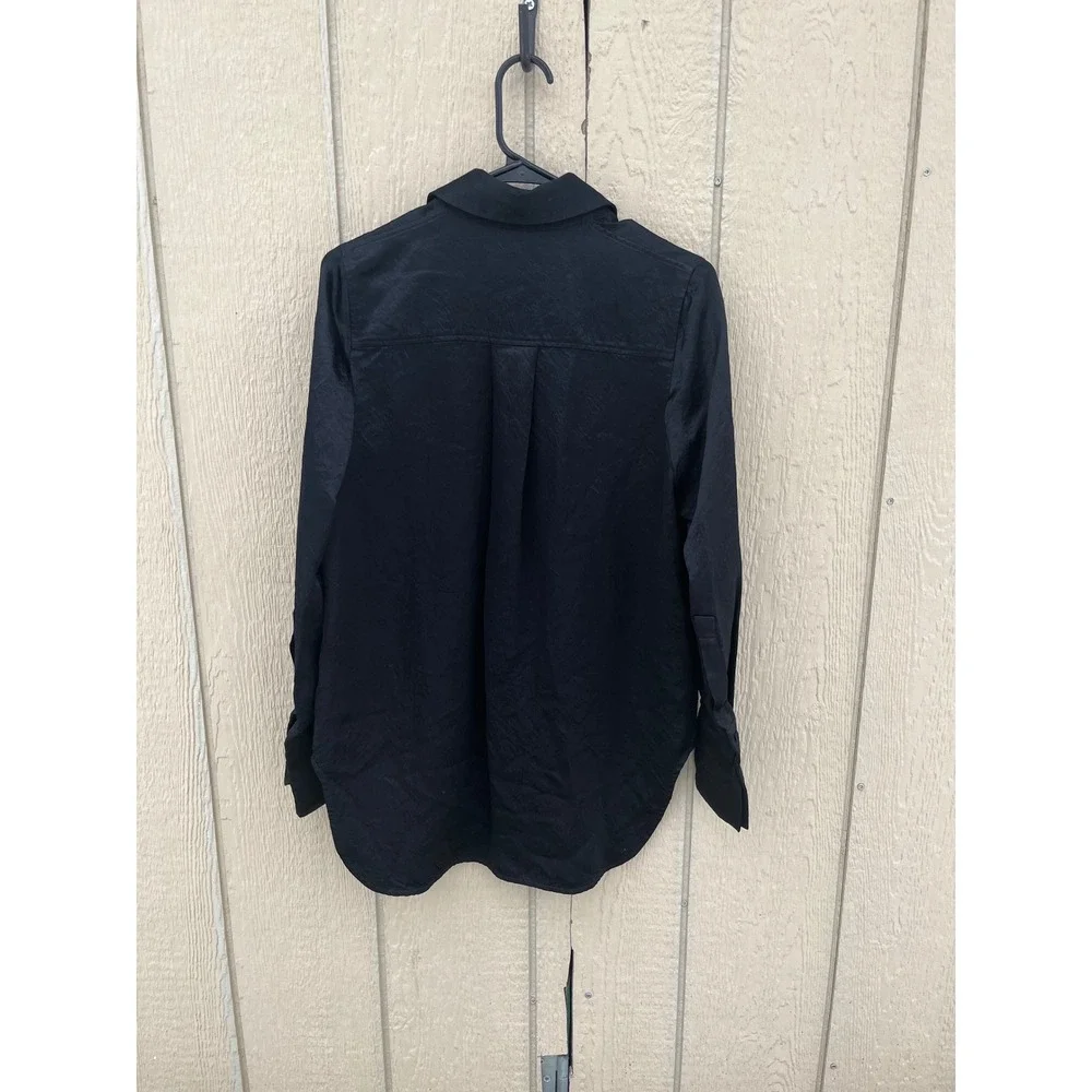 COS Black Acetate Crushed Texture Button Down Shirt‎ Womens Size 2 Minimalist - Picture 7 of 7